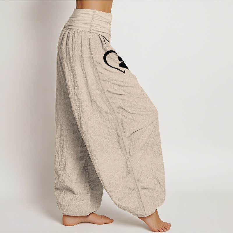 Buddha Stones Harembroek voor dames met elastische Taille en hartjes- en pootafdrukpatroon van 100% Cotton - image 16