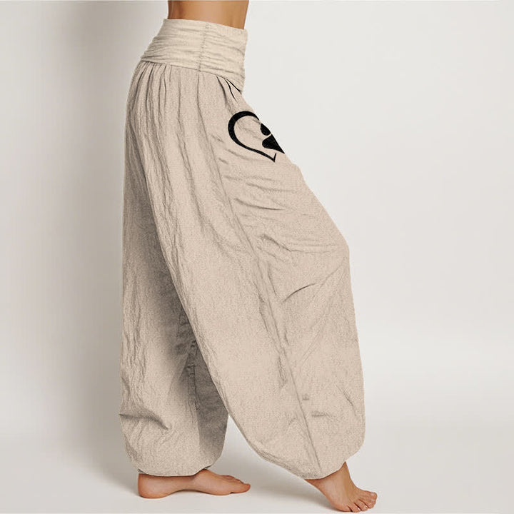Buddha Stones Harembroek voor dames met elastische Taille en hartjes- en pootafdrukpatroon van 100% Cotton - image 16