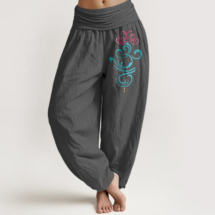 Buddha Stones Harembroek voor dames met elastische Taille en lotusrankmotief , 100% Cotton. - Donkergrijs - US16, UK/AU20, EU48 (3XL) - image 8