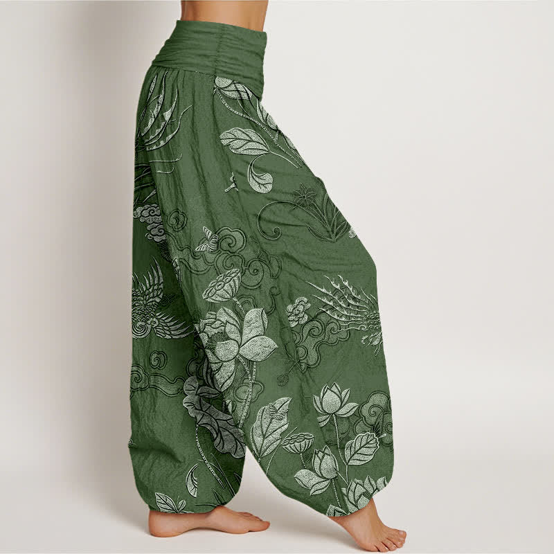 Buddha Stones Dames harembroek met elastische Taille en lotusbloemmotief - image 2