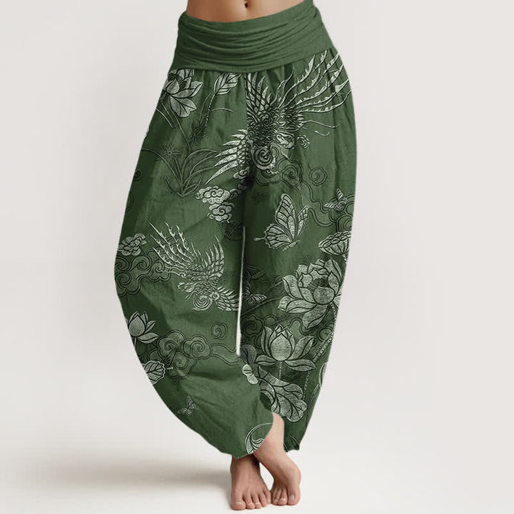 Buddha Stones Dames harembroek met elastische Taille en lotusbloemmotief - Bosgroen - US16, UK/AU20, EU48 (3XL) - image 0