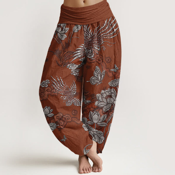 Buddha Stones Dames harembroek met elastische Taille en lotusbloemmotief - Sienna - US16, UK/AU20, EU48 (3XL) - image 8