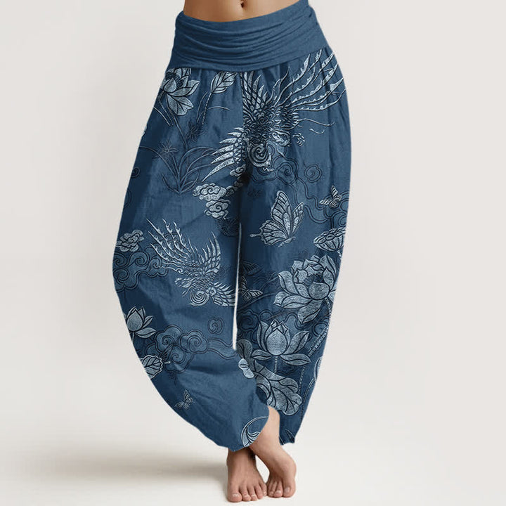 Buddha Stones Dames harembroek met elastische Taille en lotusbloemmotief - Staalblauw - US16, UK/AU20, EU48 (3XL) - image 5