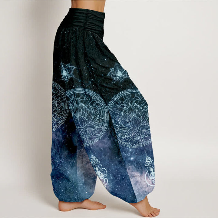 Buddha Stones Dames harembroek met elastische Taille en hemels lotusmandala-patroon - image 2