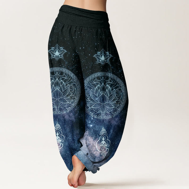 Buddha Stones Dames harembroek met elastische Taille en hemels lotusmandala-patroon - image 1