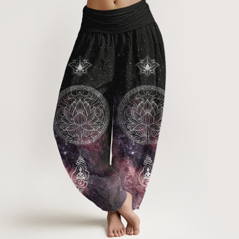 Buddha Stones Dames harembroek met elastische Taille en hemels lotusmandala-patroon - Pruim - US16, UK/AU20, EU48 (3XL) - image 5