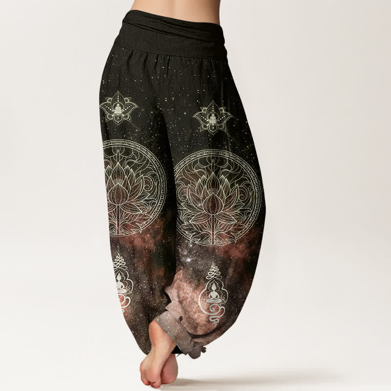 Buddha Stones Dames harembroek met elastische Taille en hemels lotusmandala-patroon - image 9