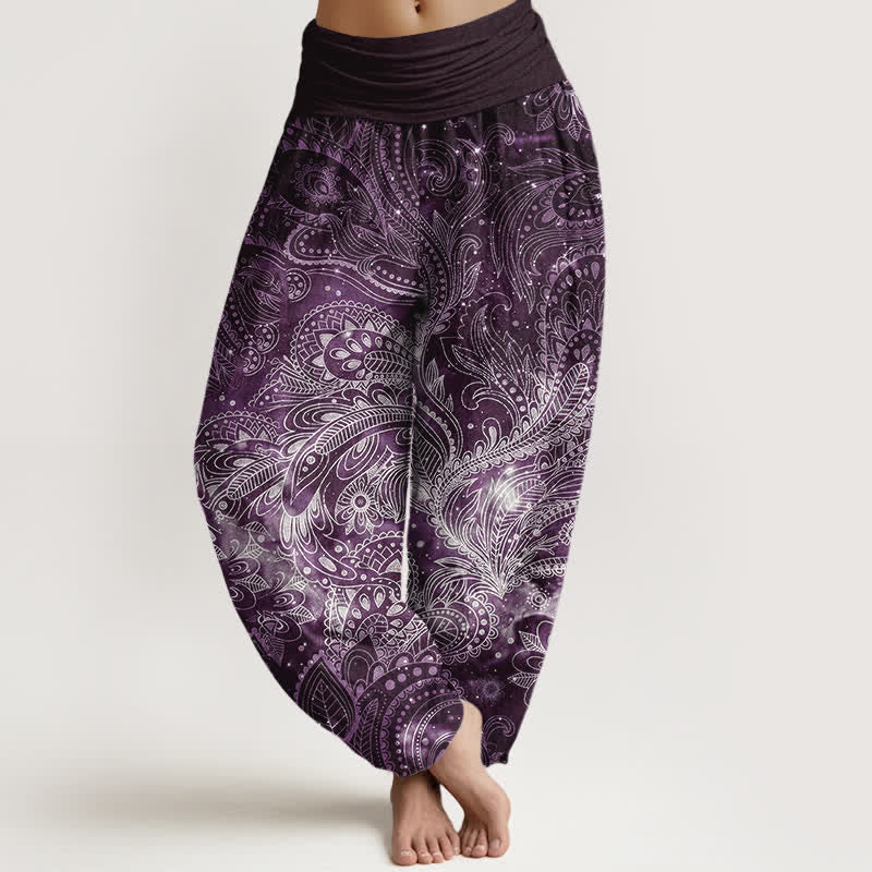 Buddha Stones Elegante damesharembroek van 100% Cotton met paisleyprint en elastische Taille . - Paars - US16, UK/AU20, EU48 (3XL) - image 5