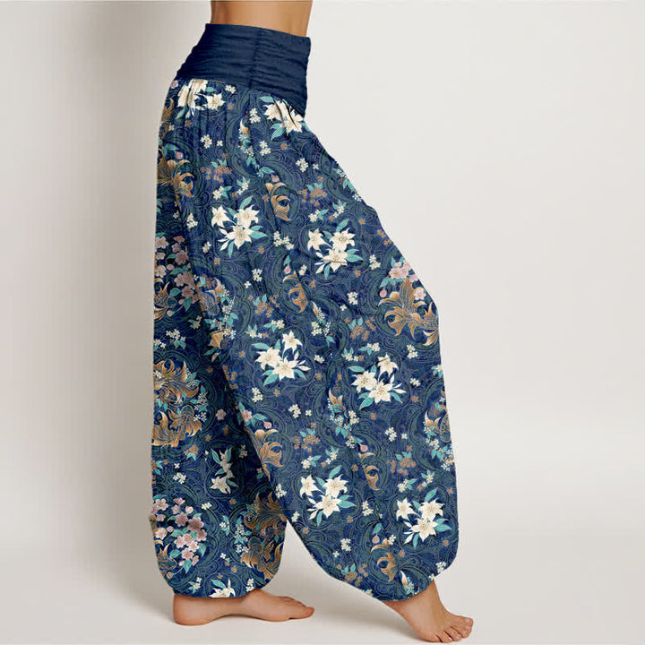 Buddha Stones Harembroek voor dames van 100% Cotton met bloemenmedaillonpatroon en elastische Taille - image 2