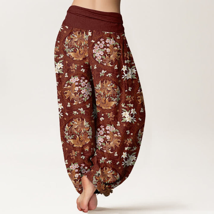 Buddha Stones Harembroek voor dames van 100% Cotton met bloemenmedaillonpatroon en elastische Taille - image 6