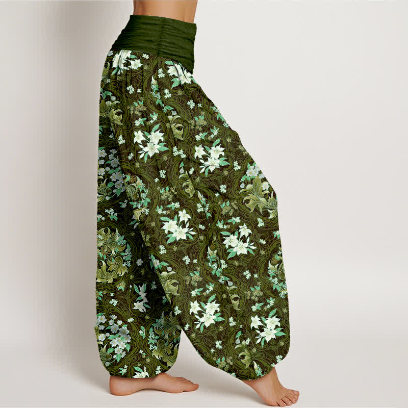 Buddha Stones Harembroek voor dames van 100% Cotton met bloemenmedaillonpatroon en elastische Taille - image 10