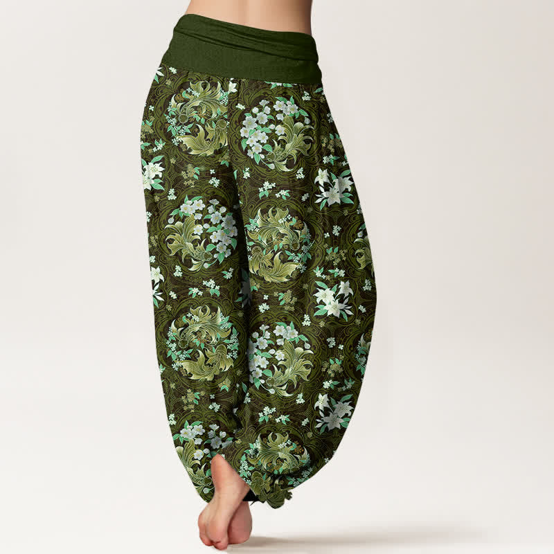 Buddha Stones Harembroek voor dames van 100% Cotton met bloemenmedaillonpatroon en elastische Taille - image 9