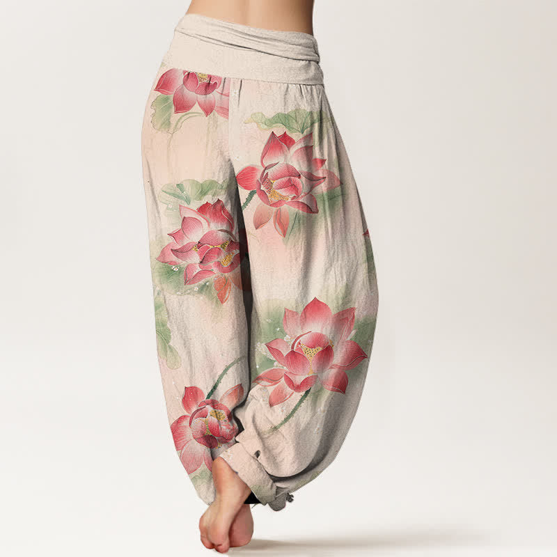 Buddha Stones Dames harembroek met elastische Taille en lotusbloemmotief - image 1