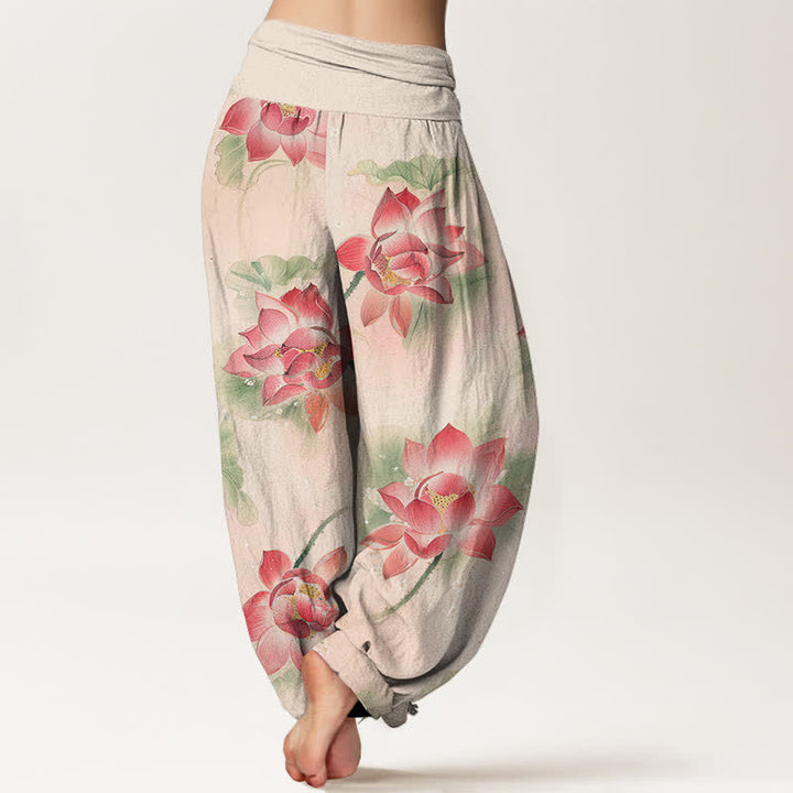 Buddha Stones Dames harembroek met elastische Taille en lotusbloemmotief - image 1