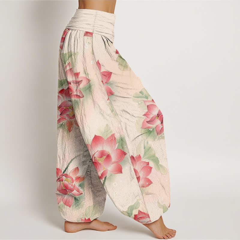 Buddha Stones Dames harembroek met elastische Taille en lotusbloemmotief - image 2