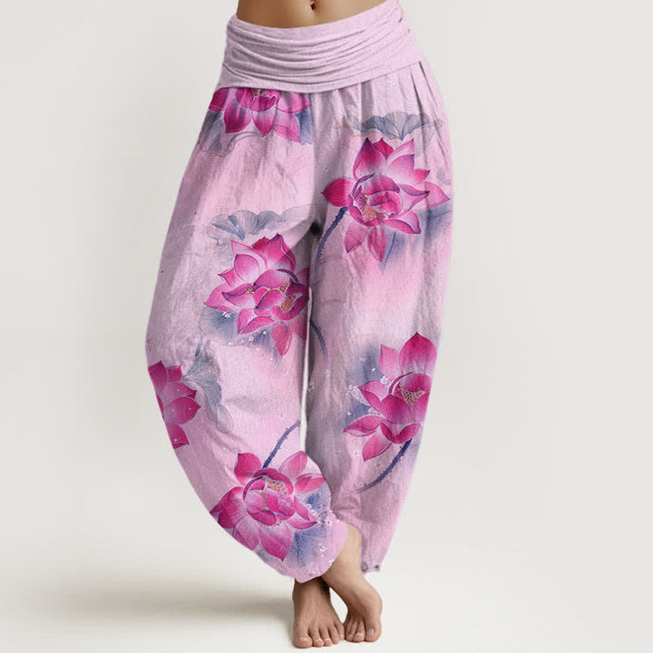 Buddha Stones Dames harembroek met elastische Taille en lotusbloemmotief - Pruim - US16, UK/AU20, EU48 (3XL) - image 5
