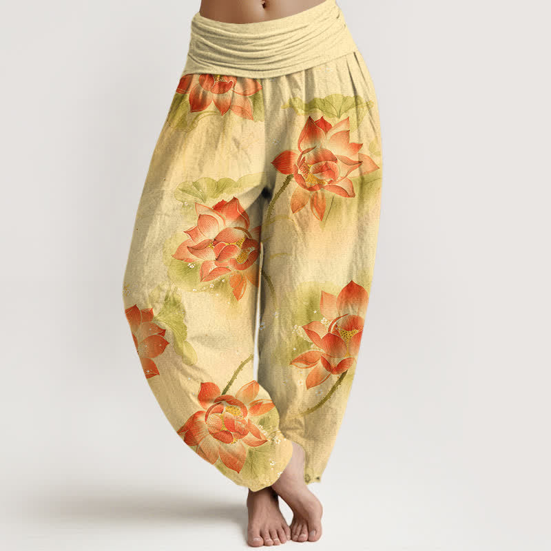 Buddha Stones Dames harembroek met elastische Taille en lotusbloemmotief - Citroenchiffon - US16, UK/AU20, EU48 (3XL) - image 8