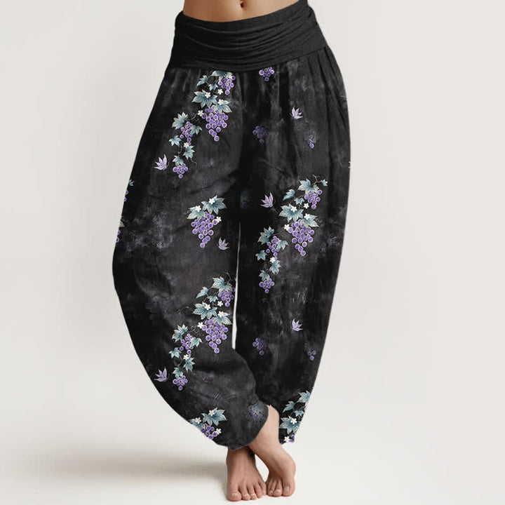 Buddha Stones Dames harembroek met elastische Taille en vintage print van katoenen druivenranken. - Zwart - US16, UK/AU20, EU48 (3XL) - image 0