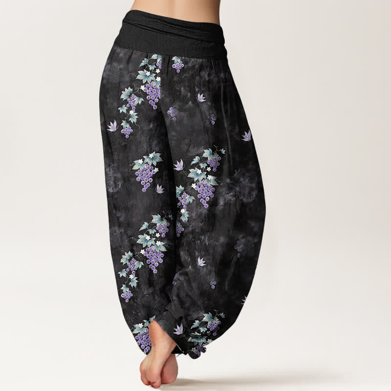 Buddha Stones Dames harembroek met elastische Taille en vintage print van katoenen druivenranken. - image 1