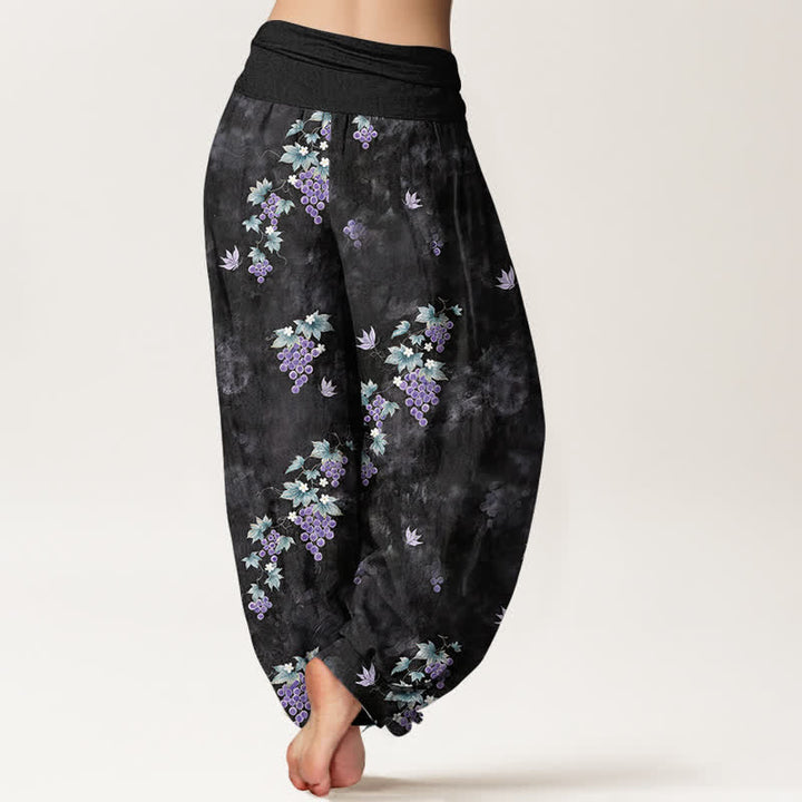 Buddha Stones Dames harembroek met elastische Taille en vintage print van katoenen druivenranken. - image 1