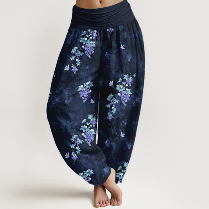 Buddha Stones Dames harembroek met elastische Taille en vintage print van katoenen druivenranken. - Marine - US16, UK/AU20, EU48 (3XL) - image 5