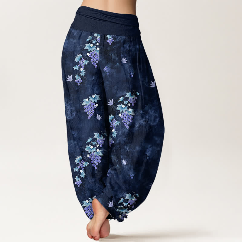 Buddha Stones Dames harembroek met elastische Taille en vintage print van katoenen druivenranken. - image 6