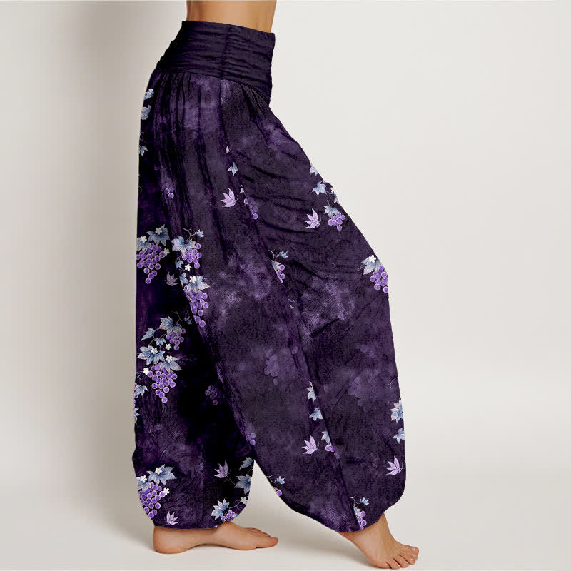 Buddha Stones Dames harembroek met elastische Taille en vintage print van katoenen druivenranken. - image 10