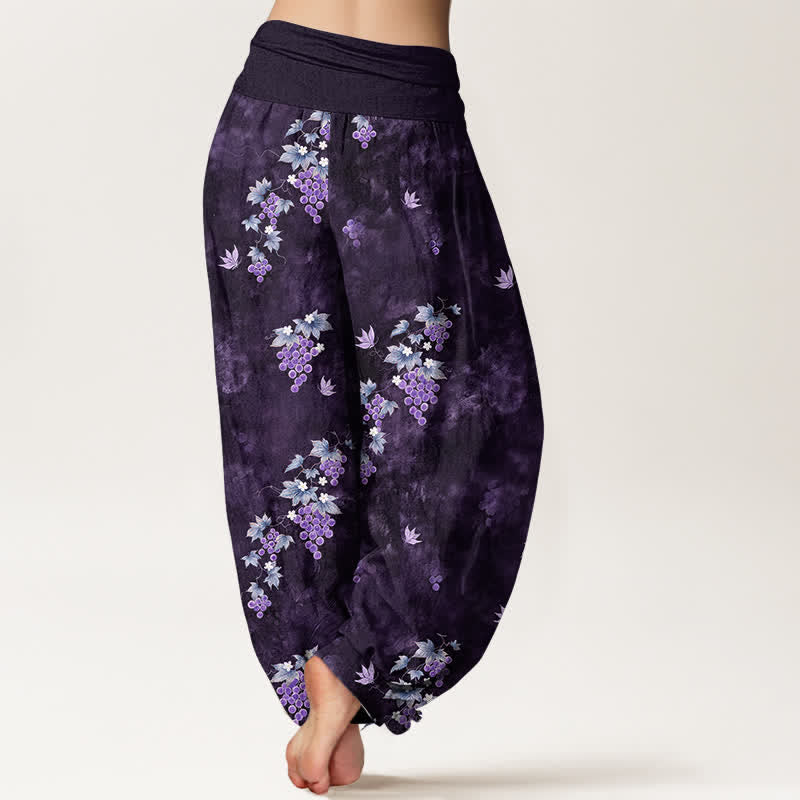 Buddha Stones Dames harembroek met elastische Taille en vintage print van katoenen druivenranken. - image 9