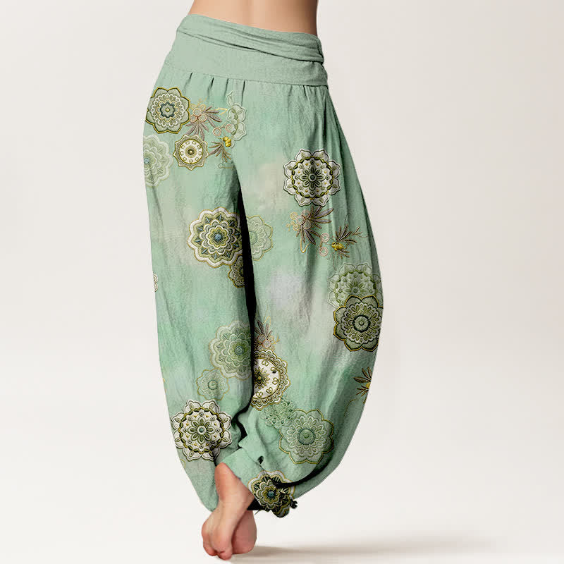 Buddha Stones Harembroek voor dames met elastische Taille en mandala- en bladmotief van 100% Cotton - image 1