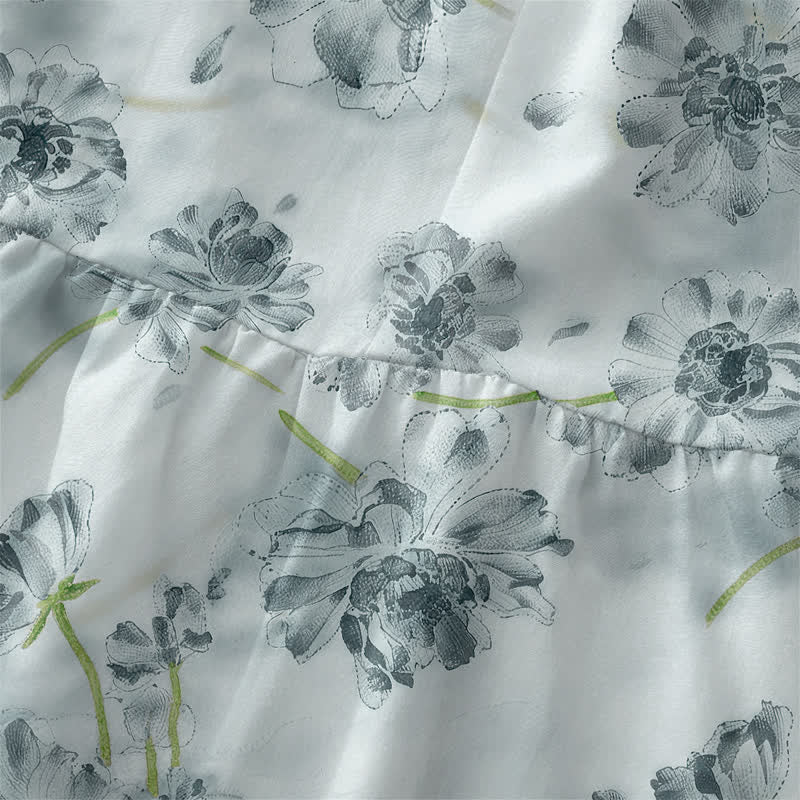 Buddha Stones Zomerse casual Midi voor dames met bloemen- en botanisch patroon, Mouwloos en met Zakken. - image 1