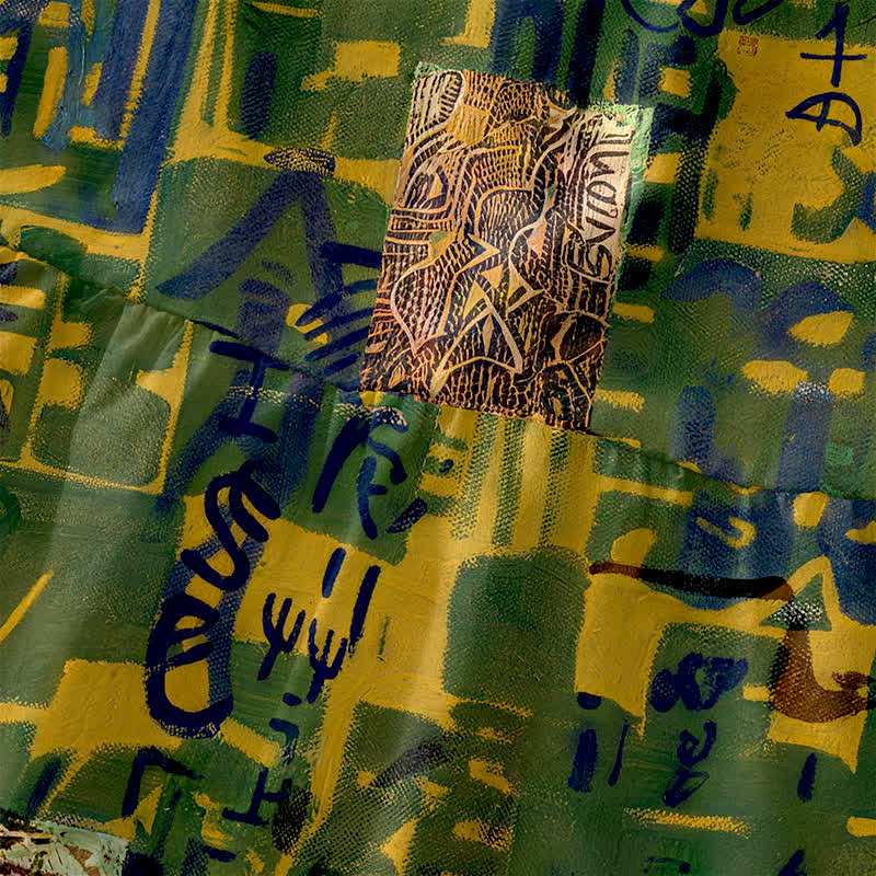 Buddha Stones Zomerse casual abstracte patchwork geometrische patroon Mouwloos Midi jurk voor dames met Zakken - image 1