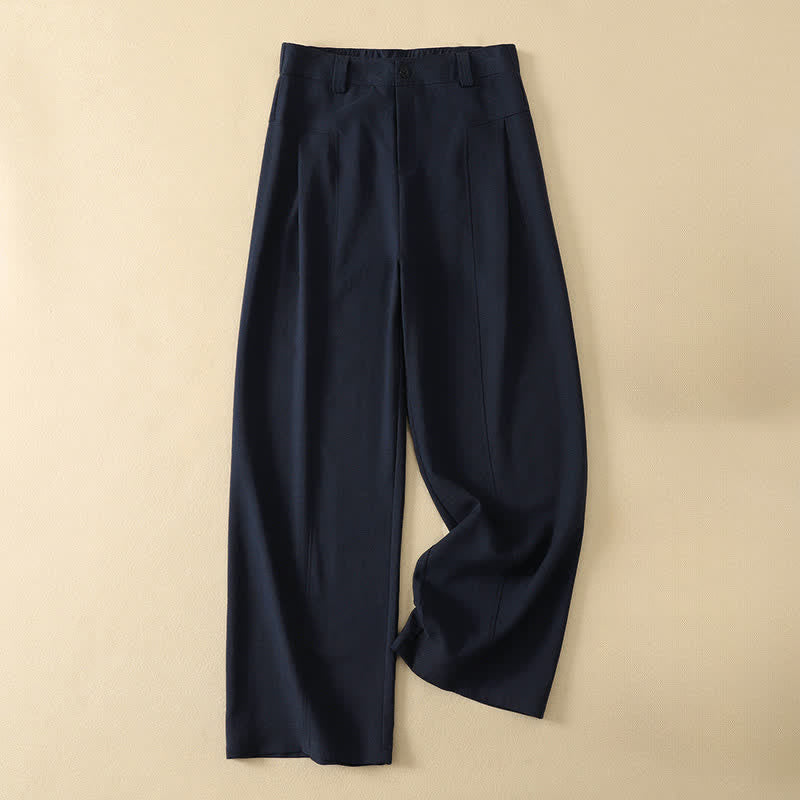 Buddha Stones Lente/Zomer Minimalistische Elegante Lang Broek met Knoopsluiting en Ritssluiting, Effen Katoen, Rechte Pijpen, Damesbroek met Zakken - Marine - US12, UK/AU16, EU44 (2XL) - image 0
