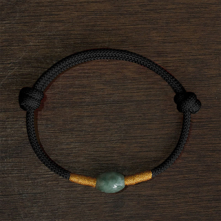 Buddha Stones Armband met jade kralen en rood koord - Zwarte snaar - image 8