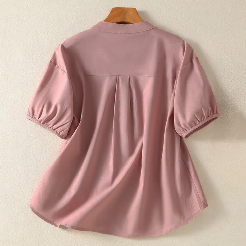 Buddha Stones Zomerse casual minimalistische Overhemden met knoopsluiting en Korte mouw voor dames, effen kleur. - image 1