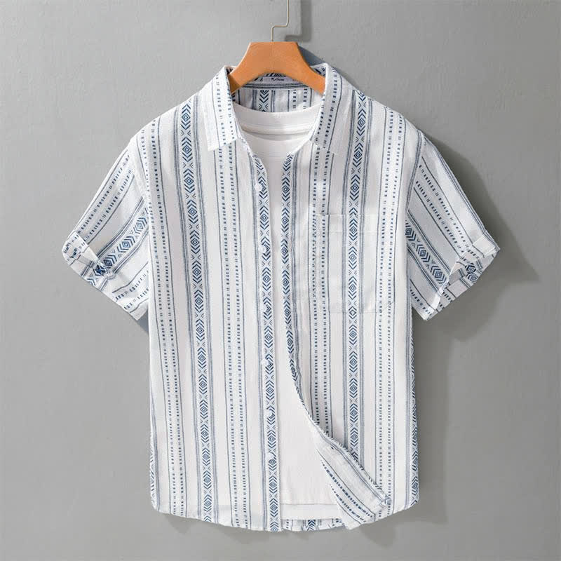 Buddha Stones Zomerse, casual, klassieke gestreepte Overhemden met Korte mouw en opgestikte zak. - AliceBlue - US/UK/AU42, EU52 (3XL) - image 0