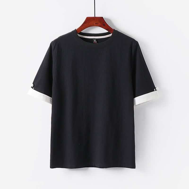 Buddha Stones Zomerse casual minimalistische button-up T-shirts met ronde hals en Korte mouw van katoen voor heren. - Zwart - US/UK/AU48, EU58 (6XL) - image 1