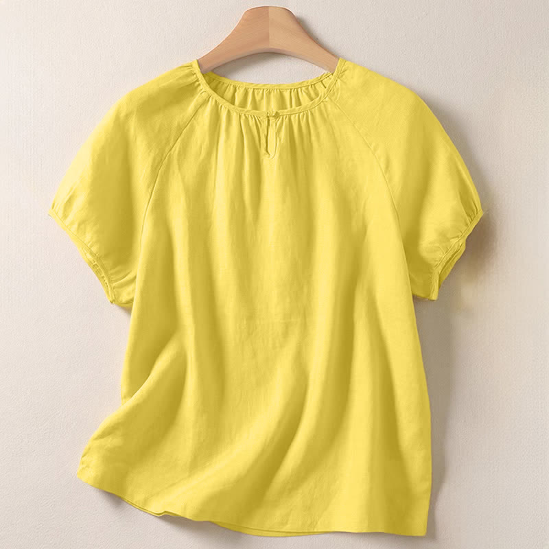 Buddha Stones Zomerse casual minimalistische Ronde hals dames T-Overhemden met ronde Korte mouw - Citroenchiffon - US8-10, UK/AU12-14, EU40-42 (2XL) - image 0