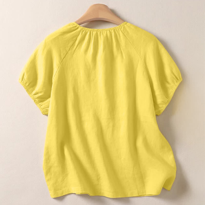 Buddha Stones Zomerse casual minimalistische Ronde hals dames T-Overhemden met ronde Korte mouw - image 1