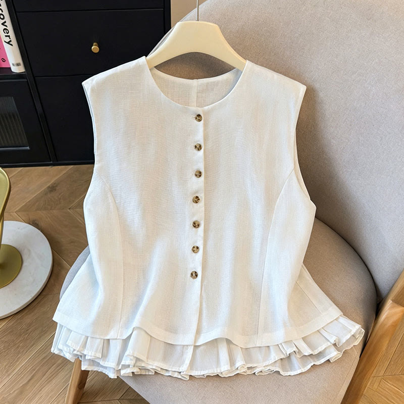 Buddha Stones Elegante zomerse tanktop met Ronde hals en ronde hals voor dames, Mouwloos Overhemden - Wit - US12, UK/AU16, EU44 (2XL) - image 0