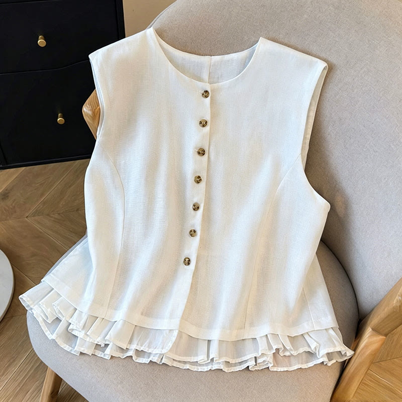 Buddha Stones Elegante zomerse tanktop met Ronde hals en ronde hals voor dames, Mouwloos Overhemden - image 1