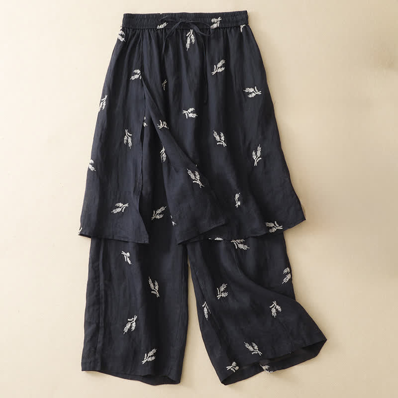 Buddha Stones Zomerse boho casual Cropped broek met bloemenprint en trekkoord, wijde pijpen voor dames - Zwart - US8-10, UK/AU12-14, EU40-42 (2XL) - image 0