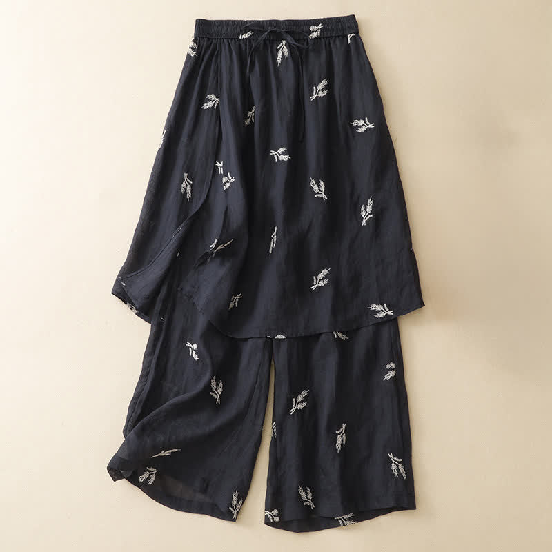 Buddha Stones Zomerse boho casual Cropped broek met bloemenprint en trekkoord, wijde pijpen voor dames - image 1
