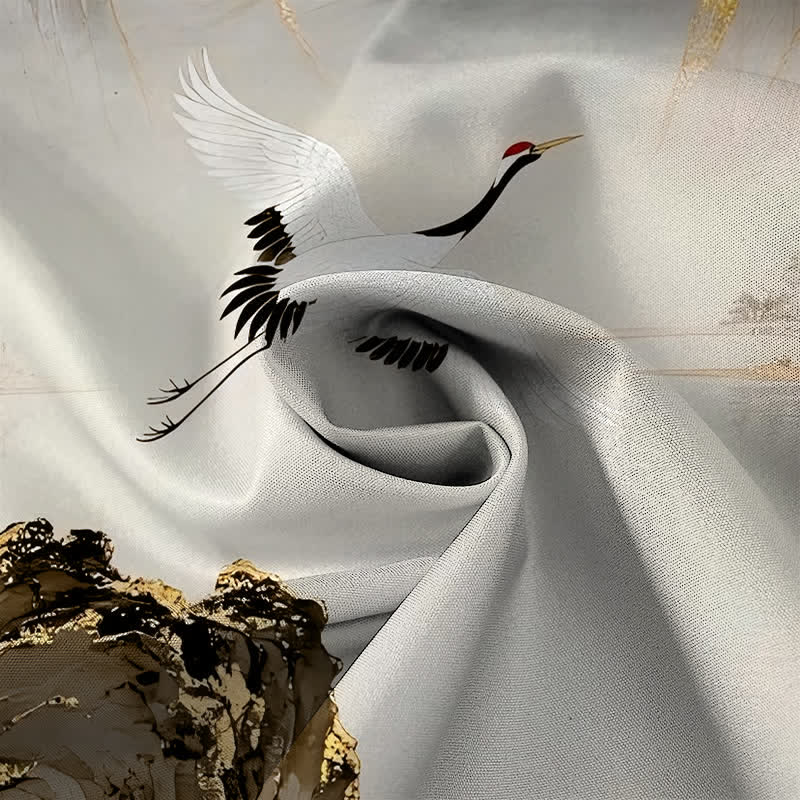 Buddha Stones Ink Crane Mountain Patroon Knopen Kreukvrij Korte mouw Mouwen - image 8