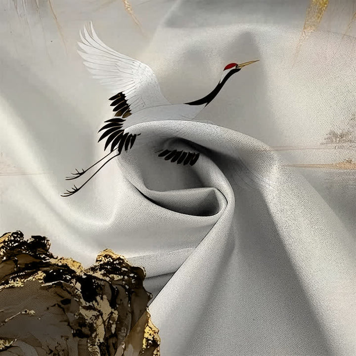 Buddha Stones Ink Crane Mountain Patroon Knopen Kreukvrij Korte mouw Mouwen - image 8