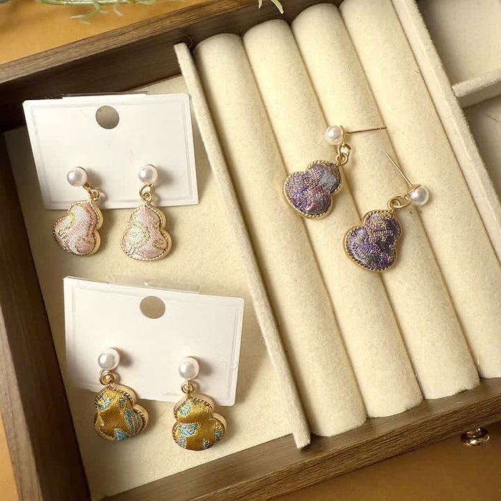 Buddha Stones Song Brocade Pearl Gourd Healing Handmade Stud Dangle Oorbellen - image 12