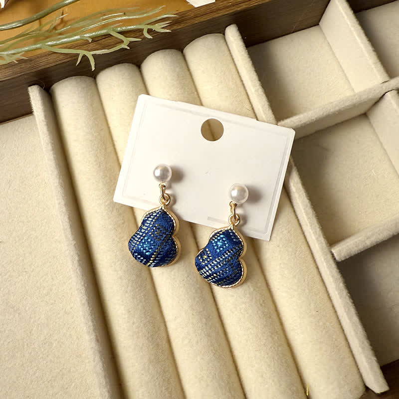 Buddha Stones Song Brocade Pearl Gourd Healing Handmade Stud Dangle Oorbellen - Marineblauw (zelfde kleurtint – patroon kan variëren) - image 2