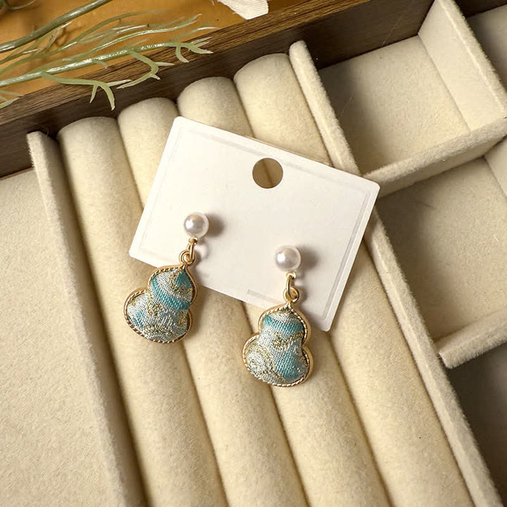 Buddha Stones Song Brocade Pearl Gourd Healing Handmade Stud Dangle Oorbellen - Blauw (zelfde kleurtint – patroon varieert) - image 0