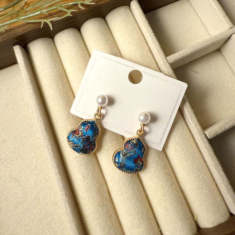 Buddha Stones Song Brocade Pearl Gourd Healing Handmade Stud Dangle Oorbellen - Meerblauw (zelfde kleurtint – patroon varieert) - image 8