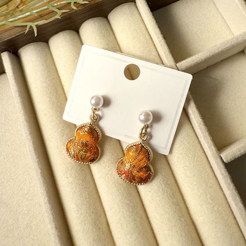 Buddha Stones Song Brocade Pearl Gourd Healing Handmade Stud Dangle Oorbellen - Oranje (zelfde kleurtint – patroon varieert) - image 7