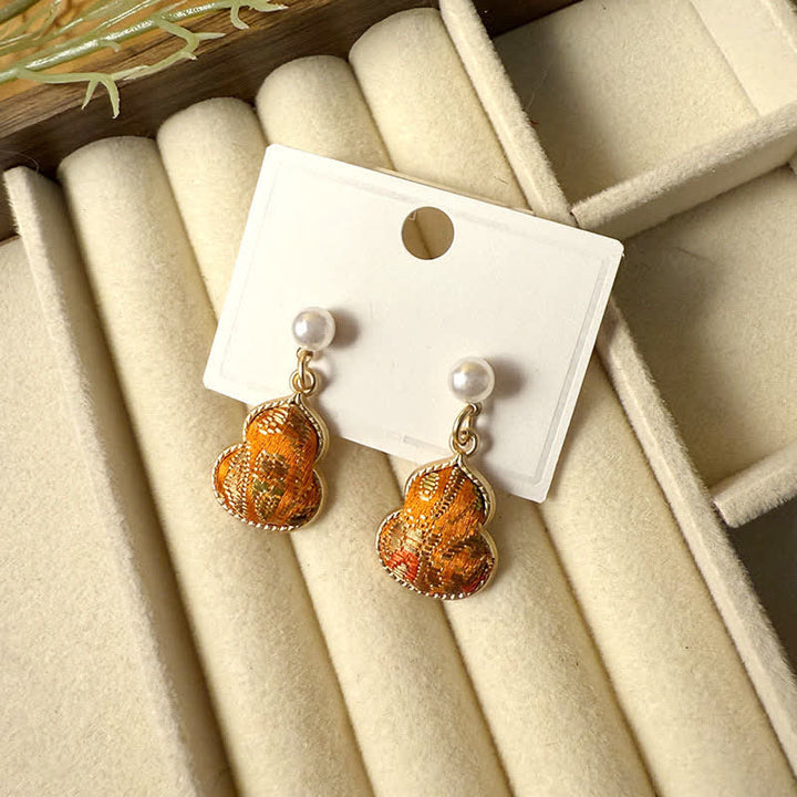 Buddha Stones Song Brocade Pearl Gourd Healing Handmade Stud Dangle Oorbellen - Oranje (zelfde kleurtint – patroon varieert) - image 7